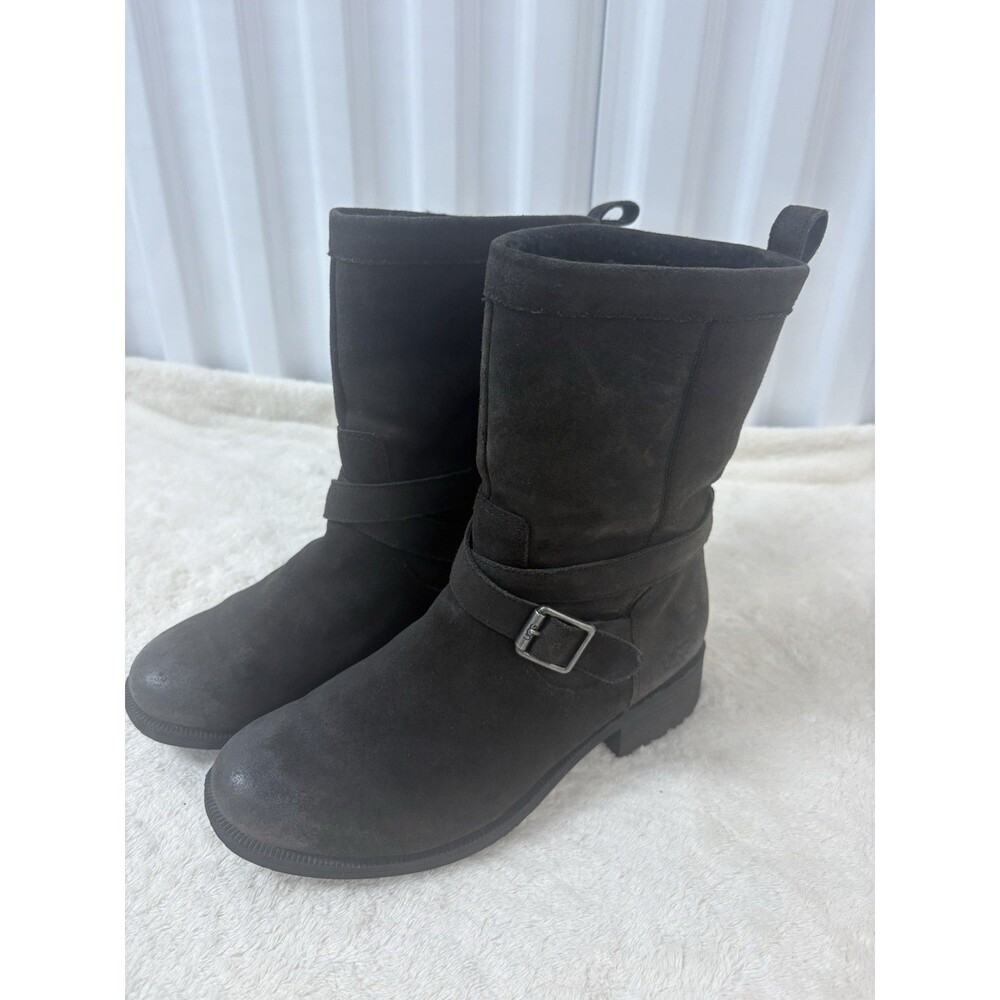 Ugg Australia Black Nubuck Suede Leather Mid Calf Boots Womens Sz 8.5